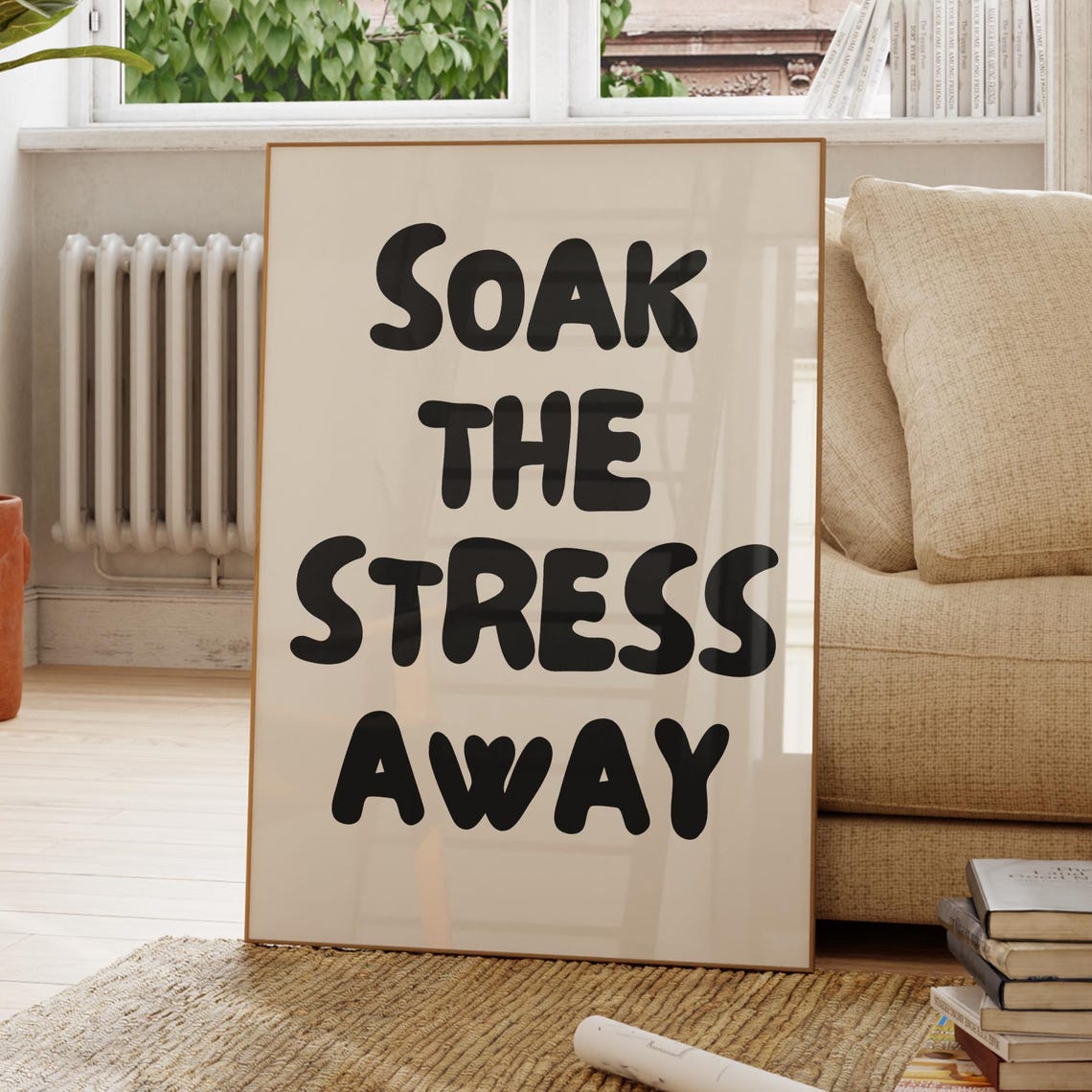 Soak The Stress Away Print Funny Bathroom Dopamine Decor Funky Wall Art Laundry Room Apartment Gift