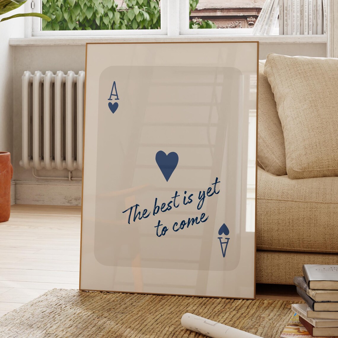 The Best Is Yet To Come Ace Of Hearts Navy Playing Card Art Poster