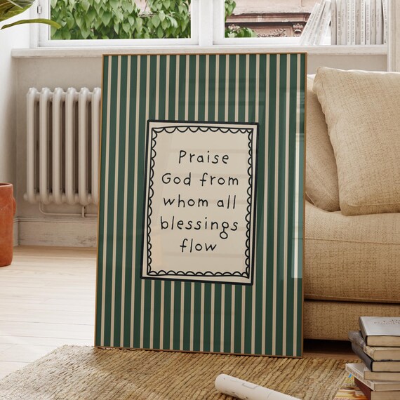 Praise God from Whom All Blessings Flow Green Striped Faith Print