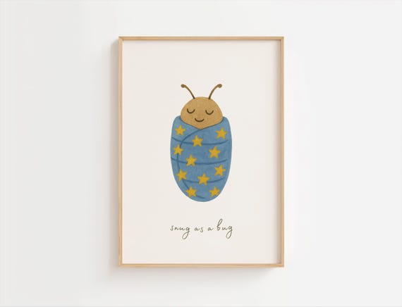 Snug As A Bug Print Wall Art Nursery Prints Toddler Bedroom Sleep Tight Sleeping Animals Bedtime Cute