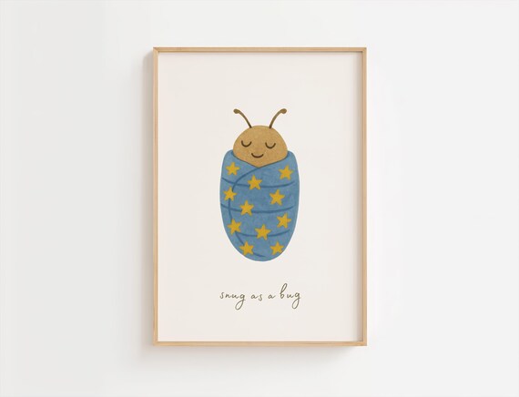 Snug As A Bug Swaddled Bug Star Nursery Quote Art Cozy Print
