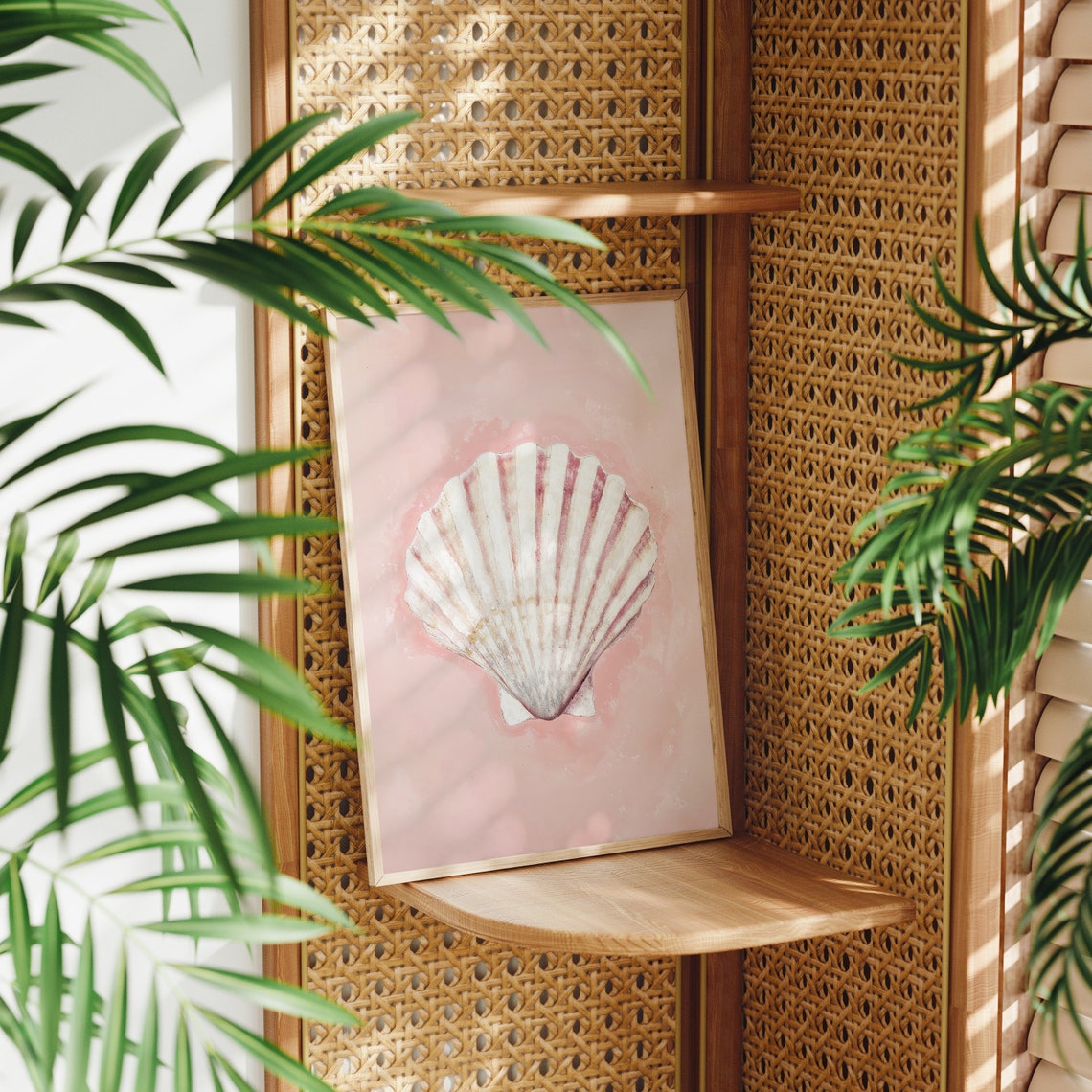 Pink Blush Scallop Seashell Watercolor Coastal Beach Wall Art - Image 2