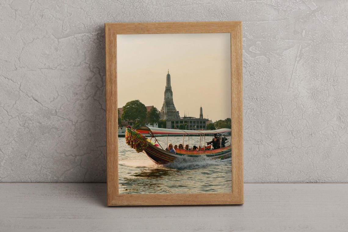 Bangkok Wat Arun Chao Phraya River Longtail Boat Thailand Photo Print