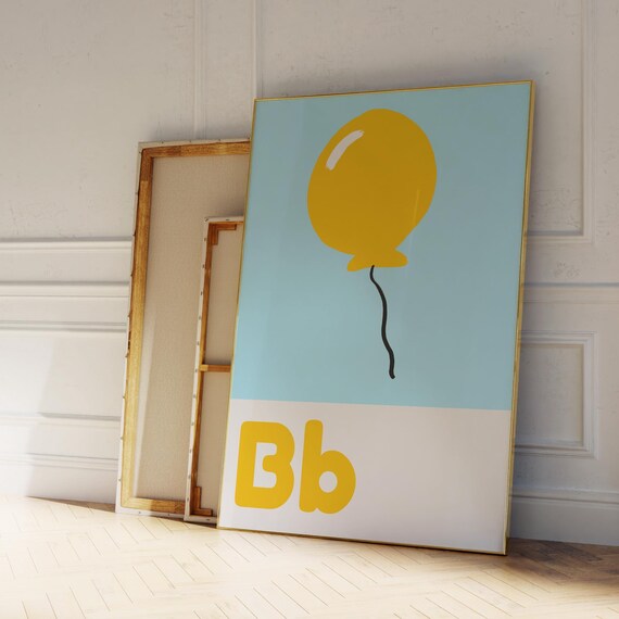 Alphabet Poster Letter B Nursery Wall Art Kids Room Prints Light Blue Baby Expecting Mom Giftcolorful