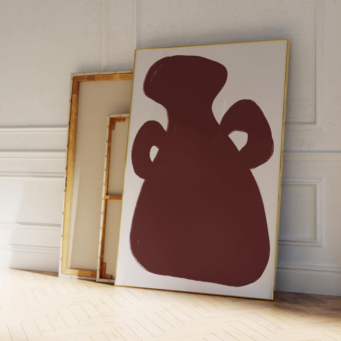 Abstract Vase Brown Blue Wall Art Modern Home Decor Dark Minimalist Mid Century Matisse Inspired Simple Trendy