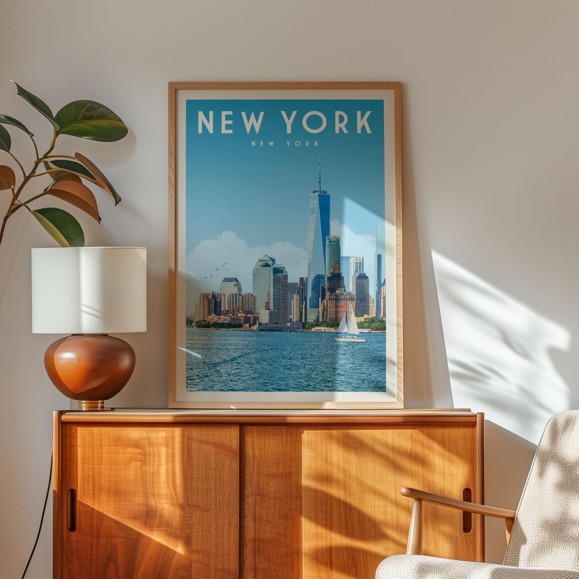 New York City Skyline, Vintage Travel Poster
