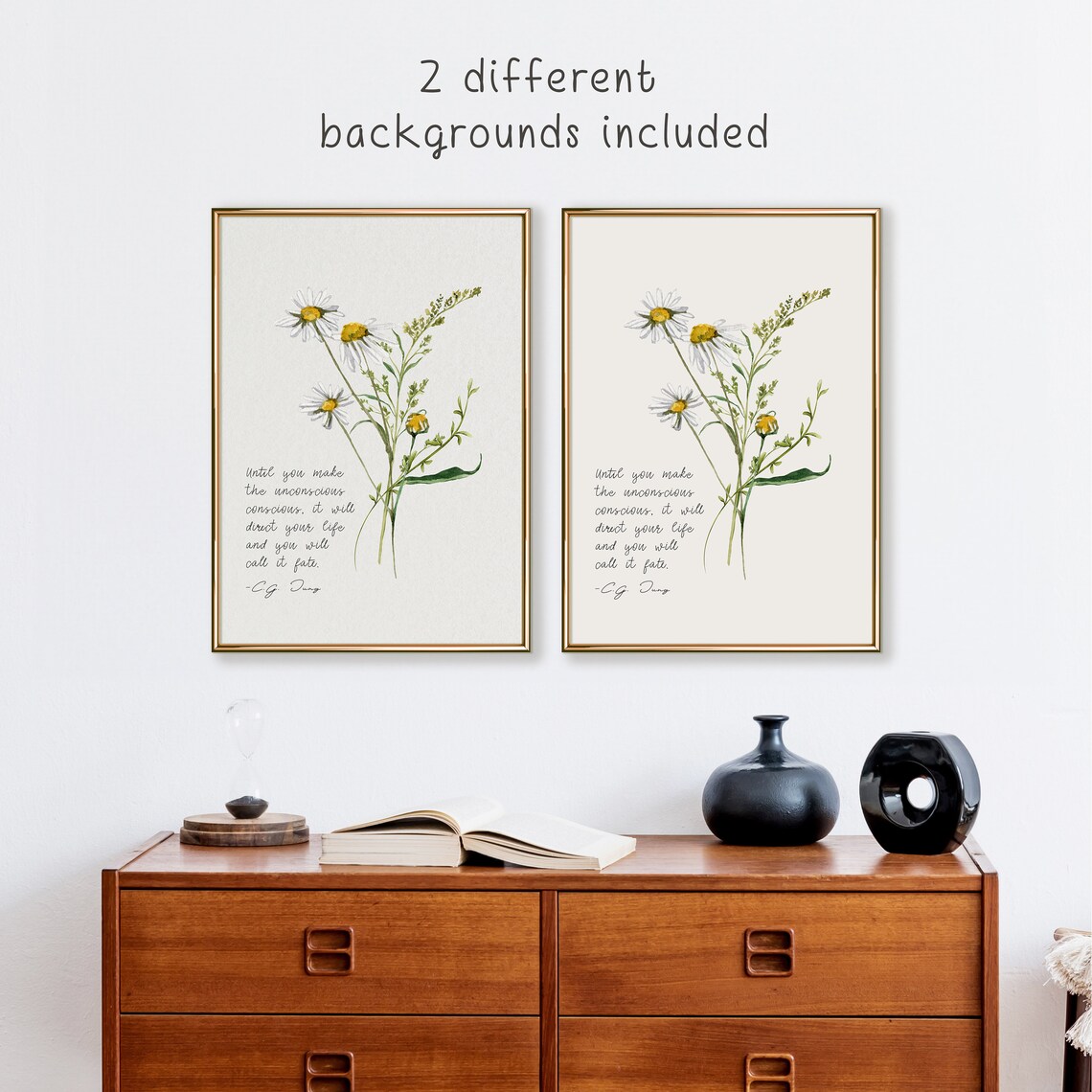C G Jung Unconscious Conscious Quote Daisy Watercolor Poster - Image 2
