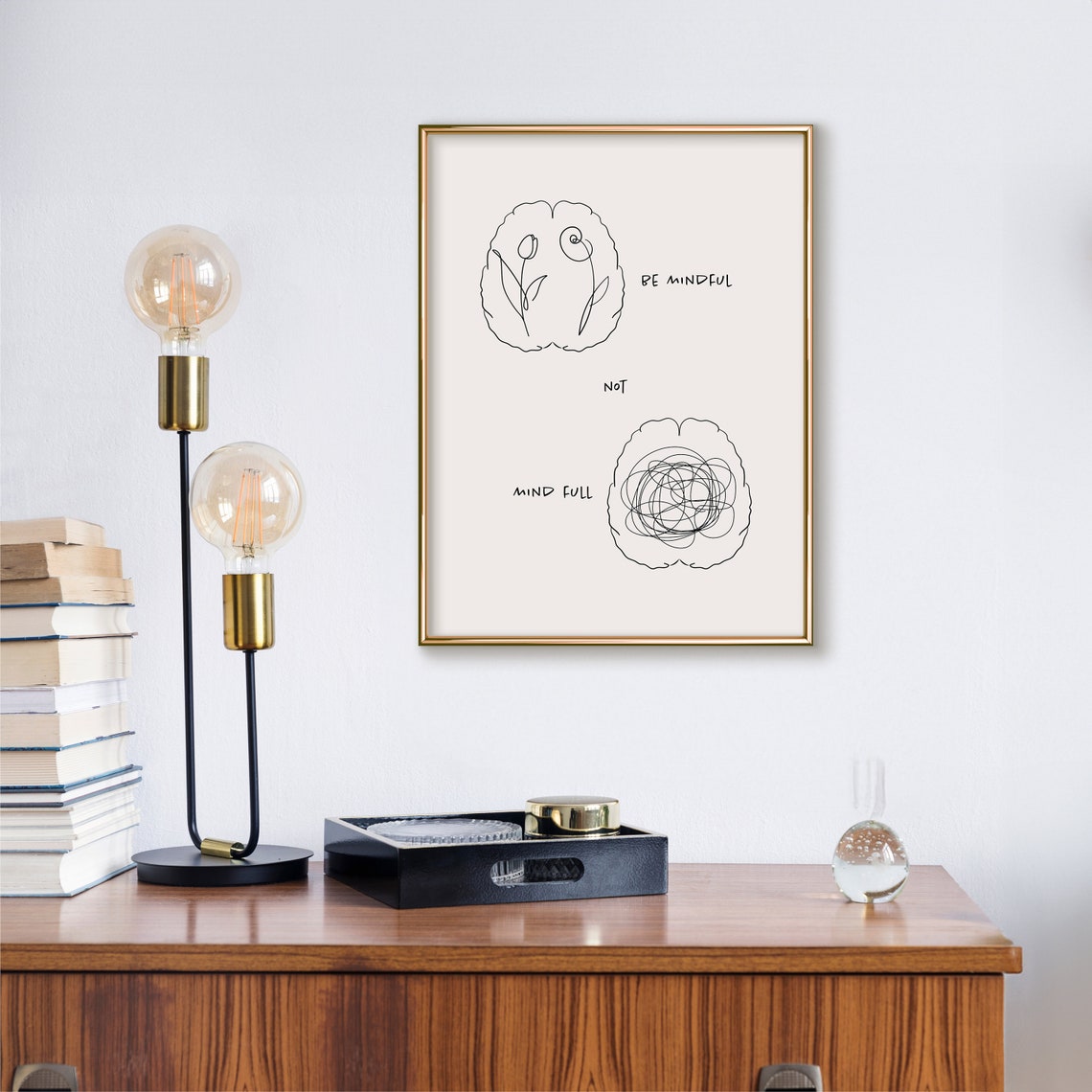 Be Mindful Not Mind Full Brain Sketch Therapy Mindfulness Poster - Image 3