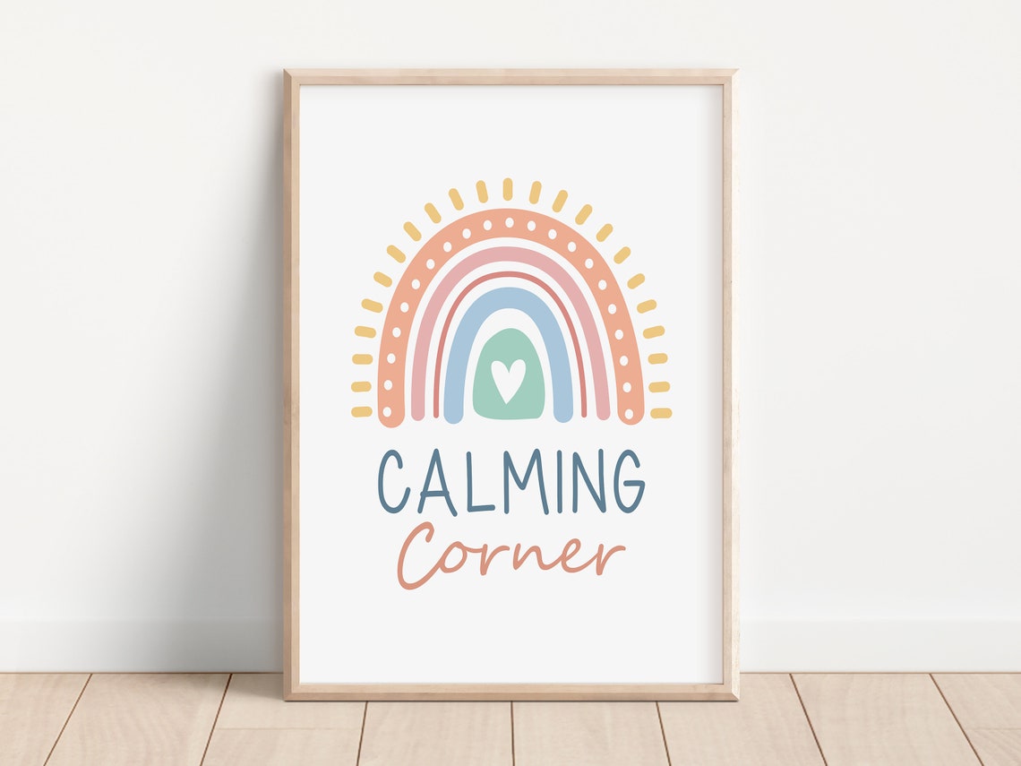 Calming Corner Boho Rainbow Pastel Kids Classroom Quote Poster