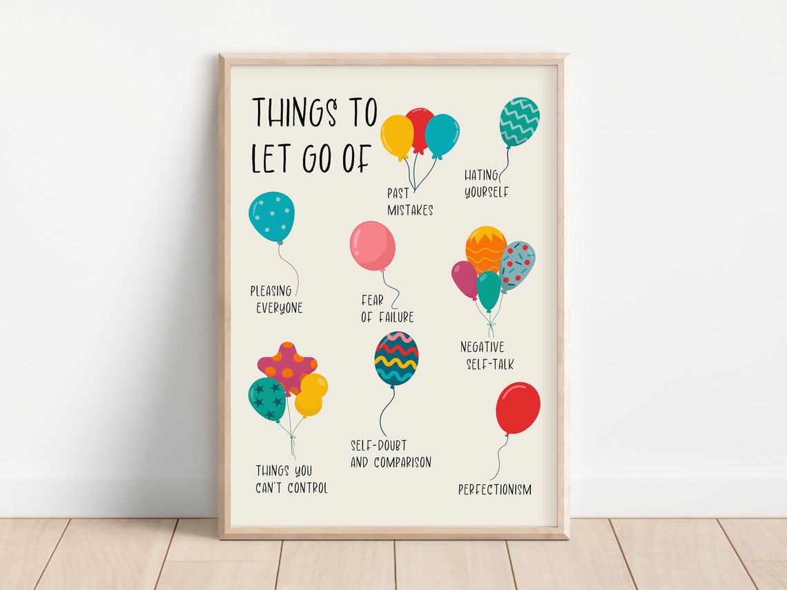 Things To Let Go Of Balloons Release Anxiety Self Talk Quote Poster