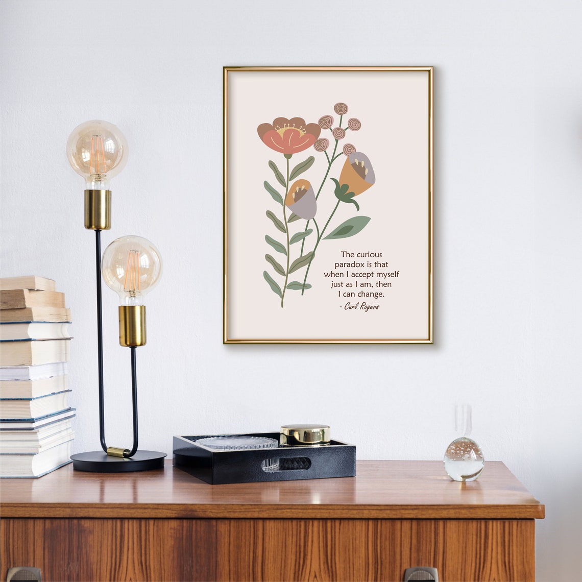 Carl Rogers Accept Myself Paradox Quote Floral Botanical Poster - Image 3