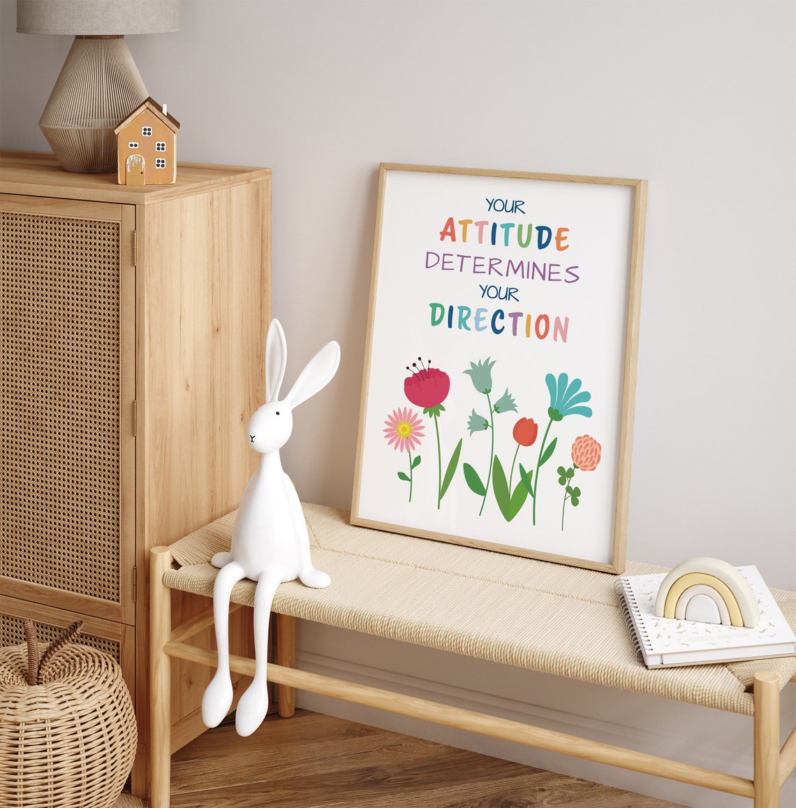 Your Attitude Determines Your Direction Rainbow Floral Quote Poster - Image 3