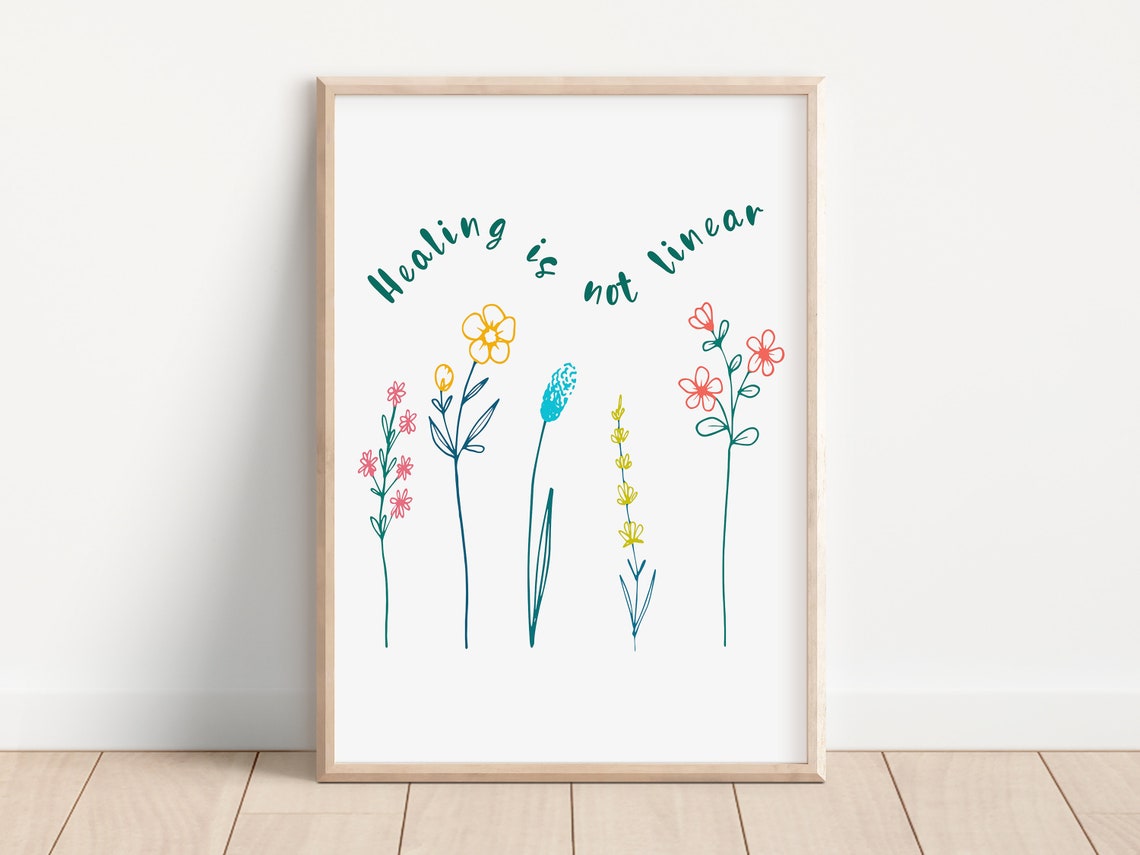 Healing Is Not Linear Wildflower Stems Recovery Growth Poster - Image 3
