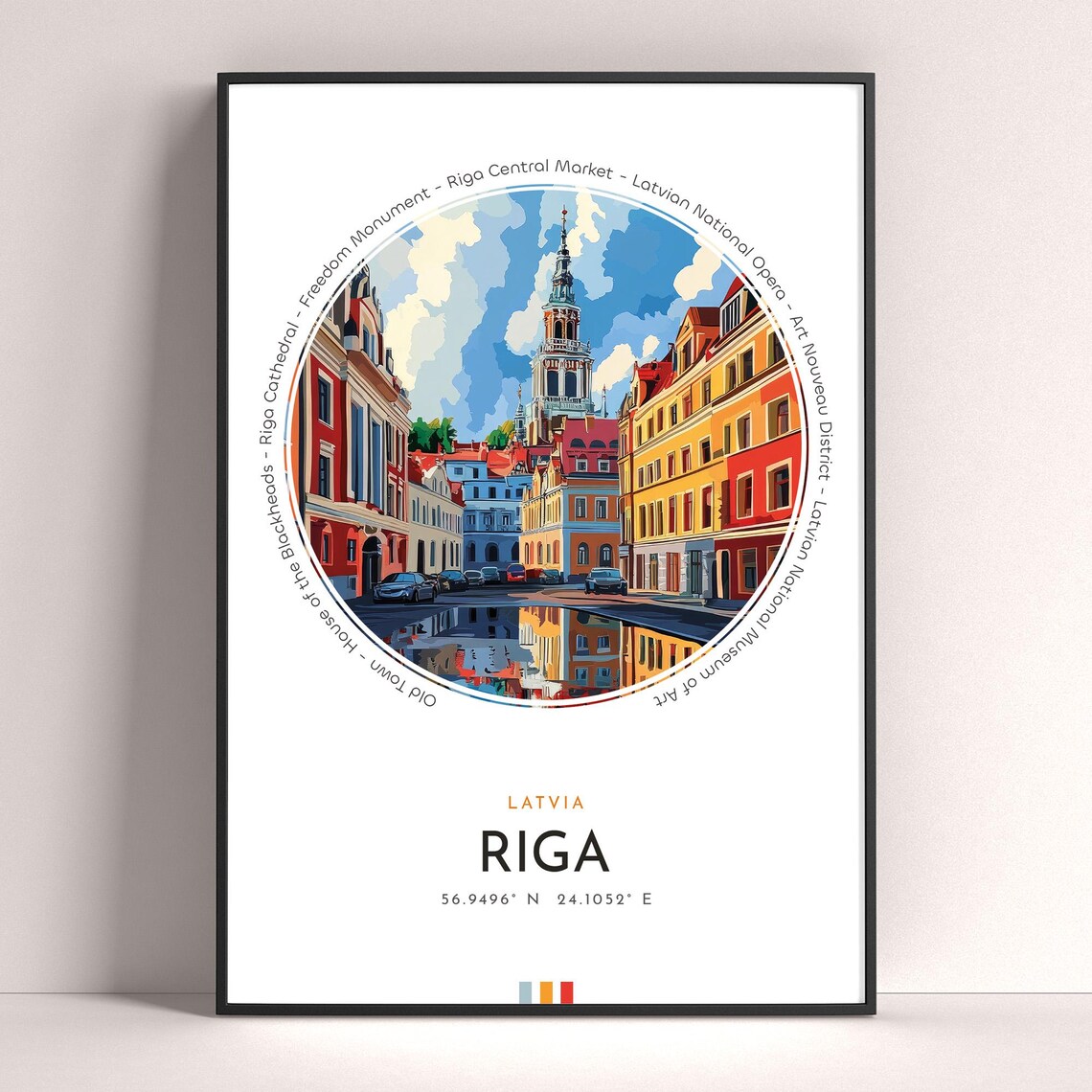 Riga Latvia Old Town Church Tower Street Vintage Travel Poster