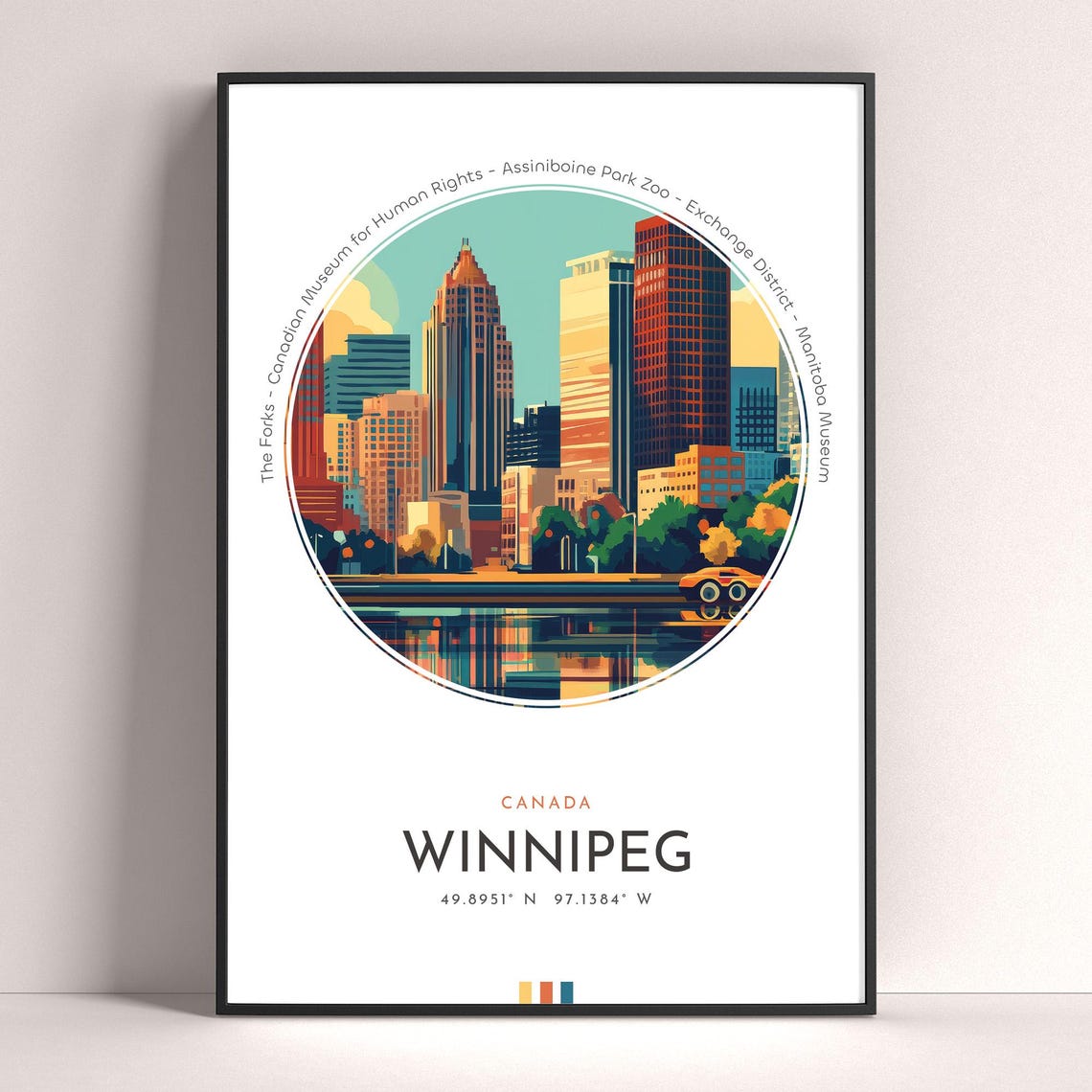 Winnipeg Canada Riverfront Skyline Vintage Travel Gift Poster