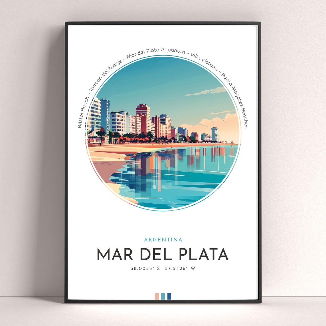 Mar del Plata Argentina Beachfront Towers Reflection Travel Poster
