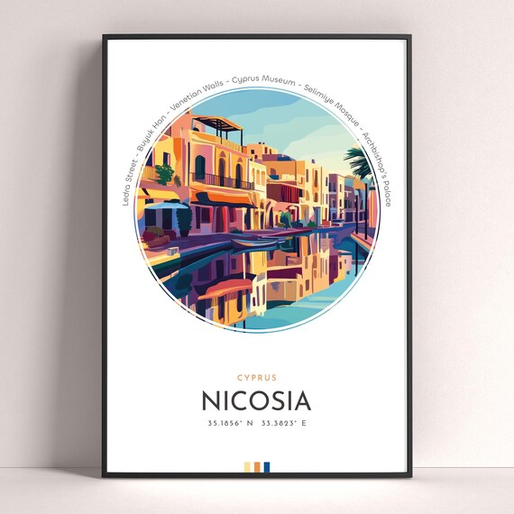 Nicosia Cyprus Old Town Harbor Waterfront Reflection Travel Poster