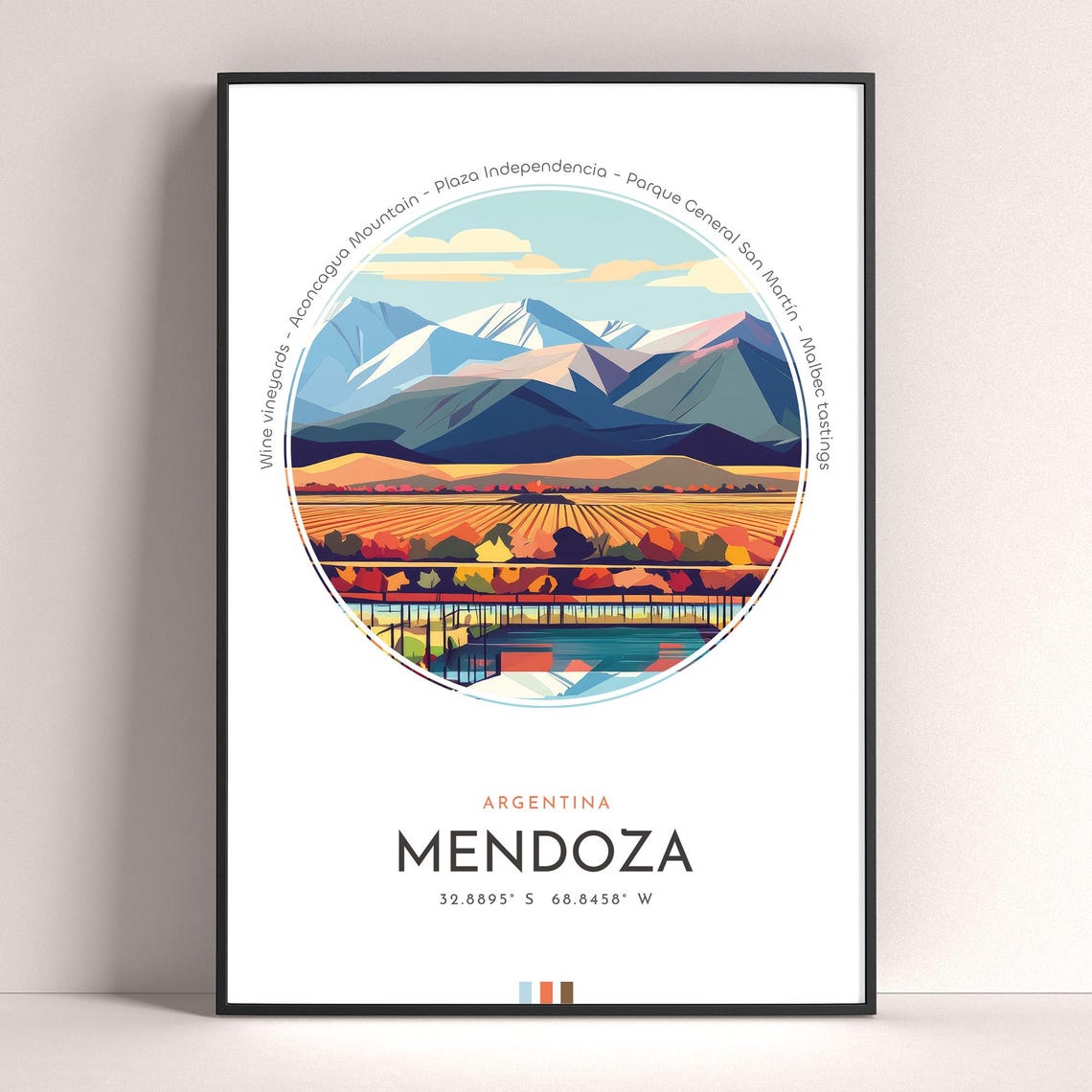 Mendoza Argentina Vineyards Aconcagua Mountains Travel Poster