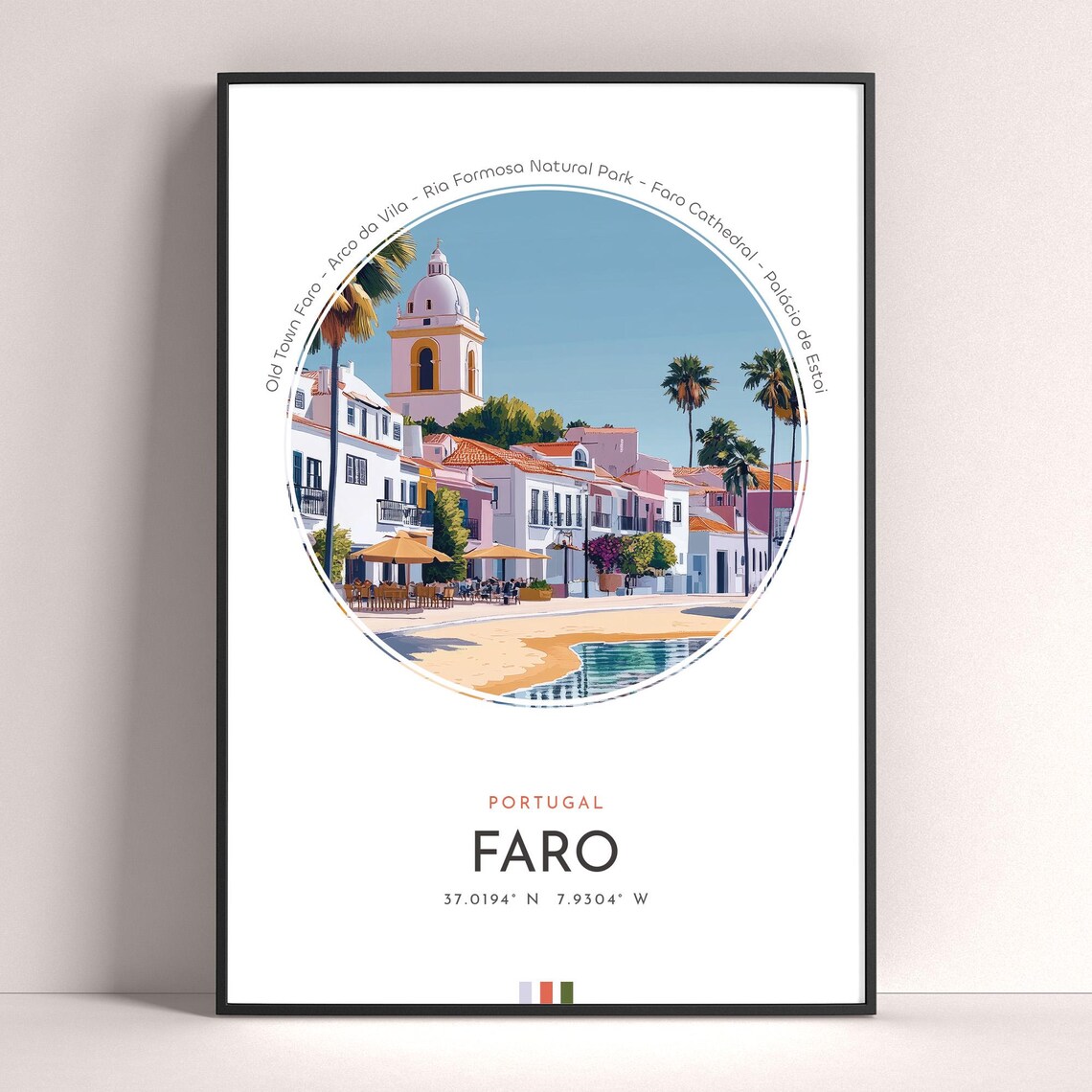 Faro Portugal Algarve Coastline Beach Old Town Travel Poster