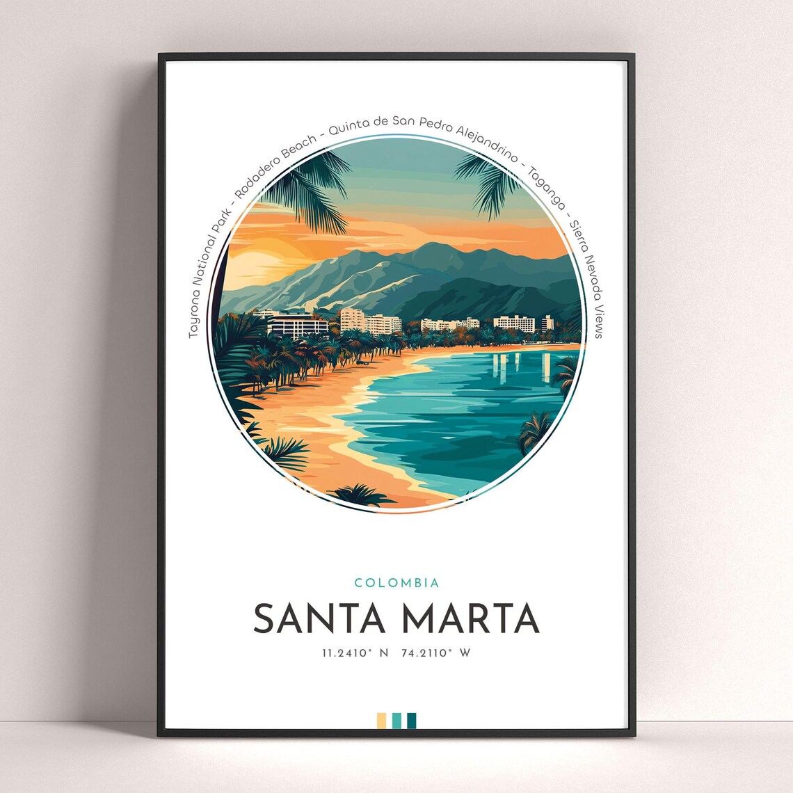 Santa Marta Colombia Caribbean Coast Sunset Vintage Travel Poster