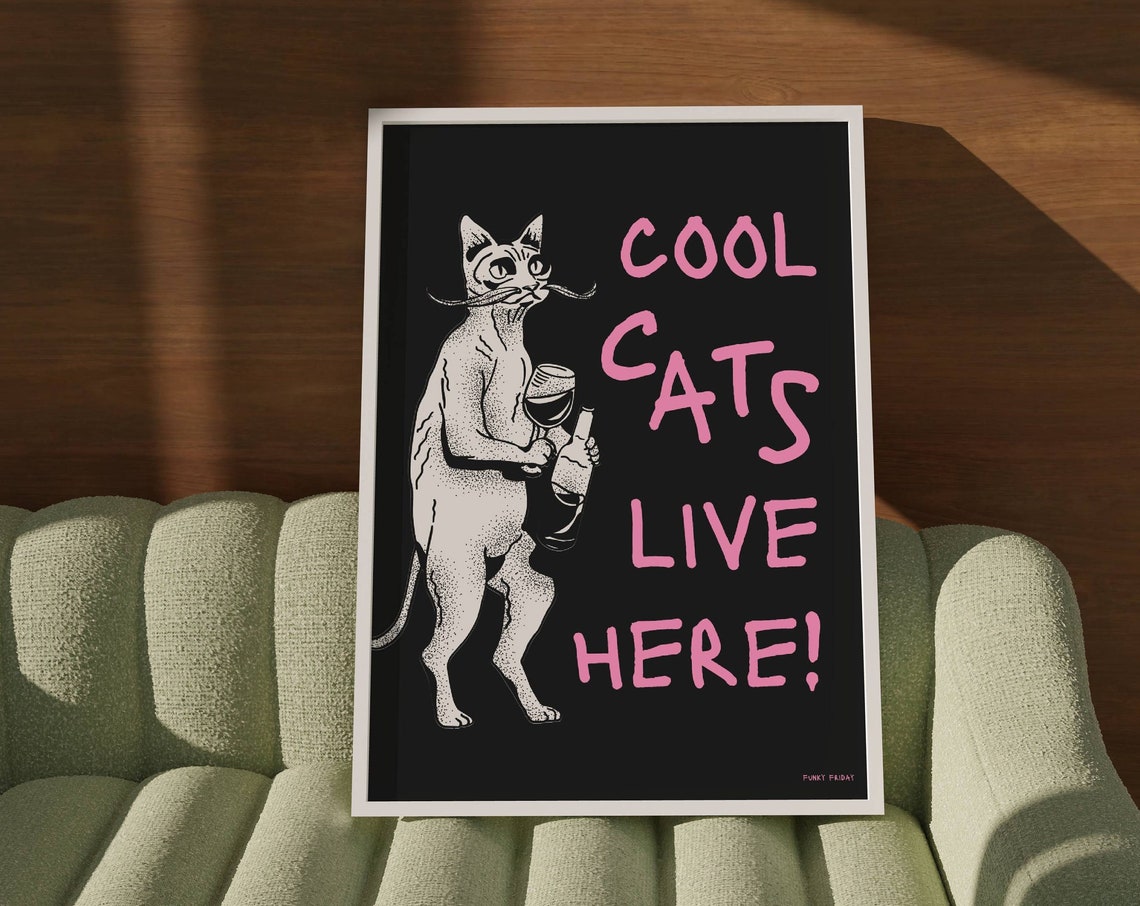 Cool Cats Live Here Wall Print Funny Cat Wall Art Cat Wall Poster Cat Lover Gift