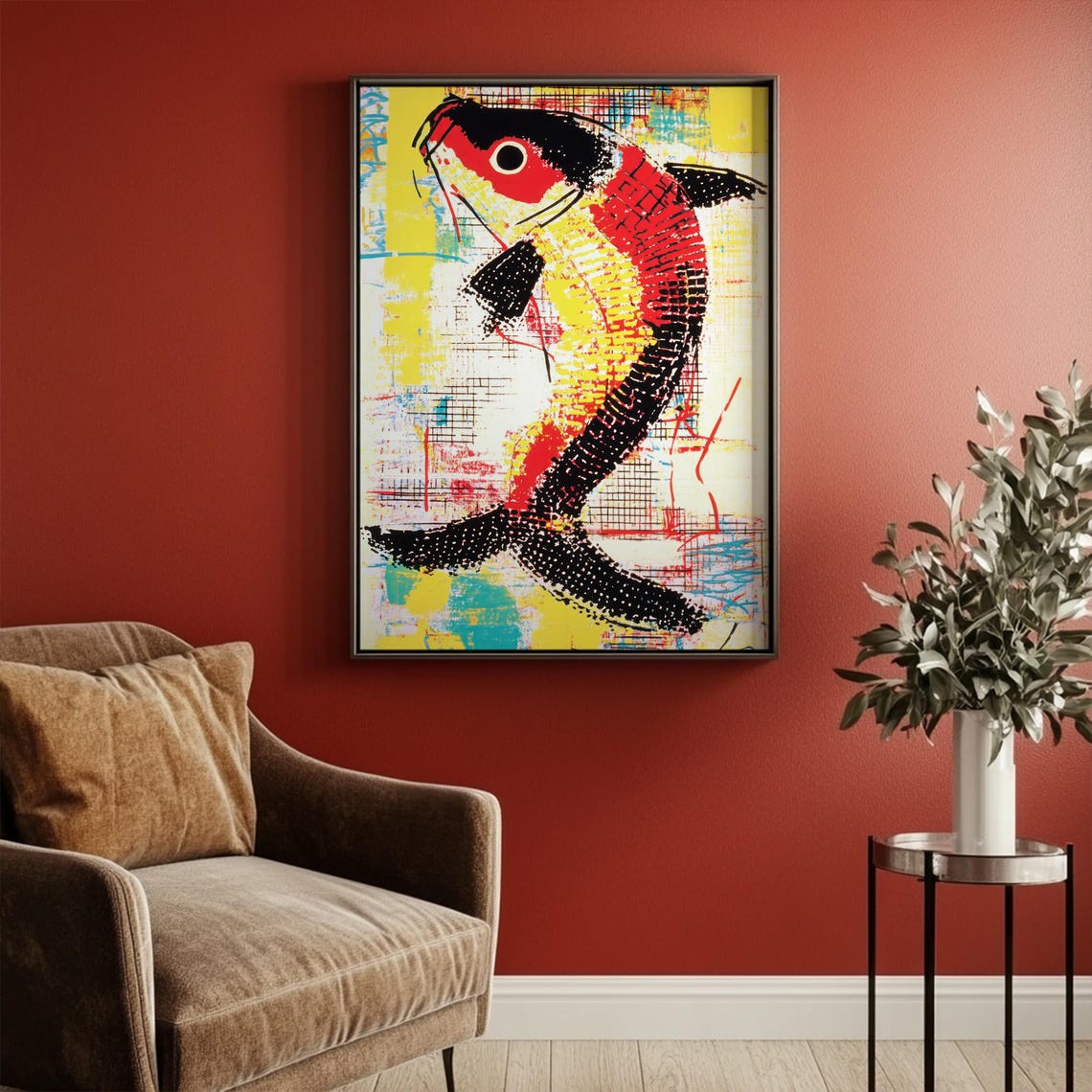 Koi Fish Art Print Bold Japanese Inspired Pop Art Abstract Grunge Collage Instant Wall Art - Image 4