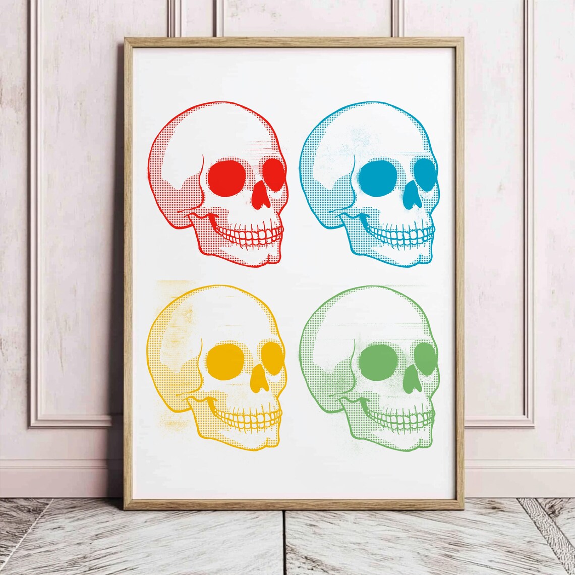 Colorful Four Skull Pop Art Retro Gothic Poster for Halloween Decor - Image 4