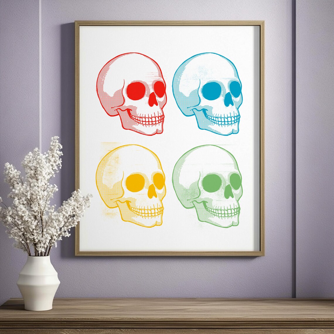 Colorful Four Skull Pop Art Retro Gothic Poster for Halloween Decor - Image 2