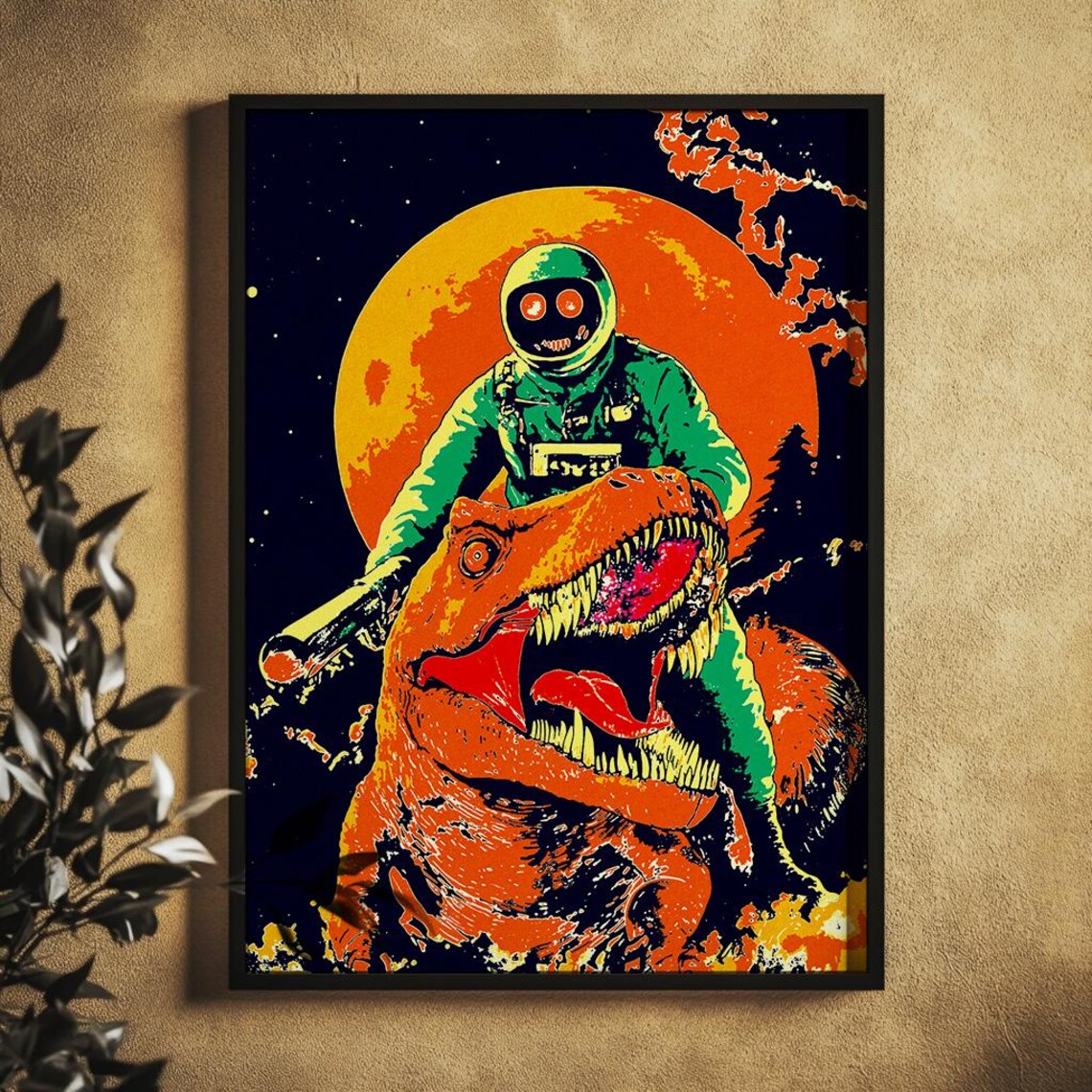 Astronaut Riding Dinosaur Cosmic Adventure Poster for Boys Bedroom Decor - Image 4