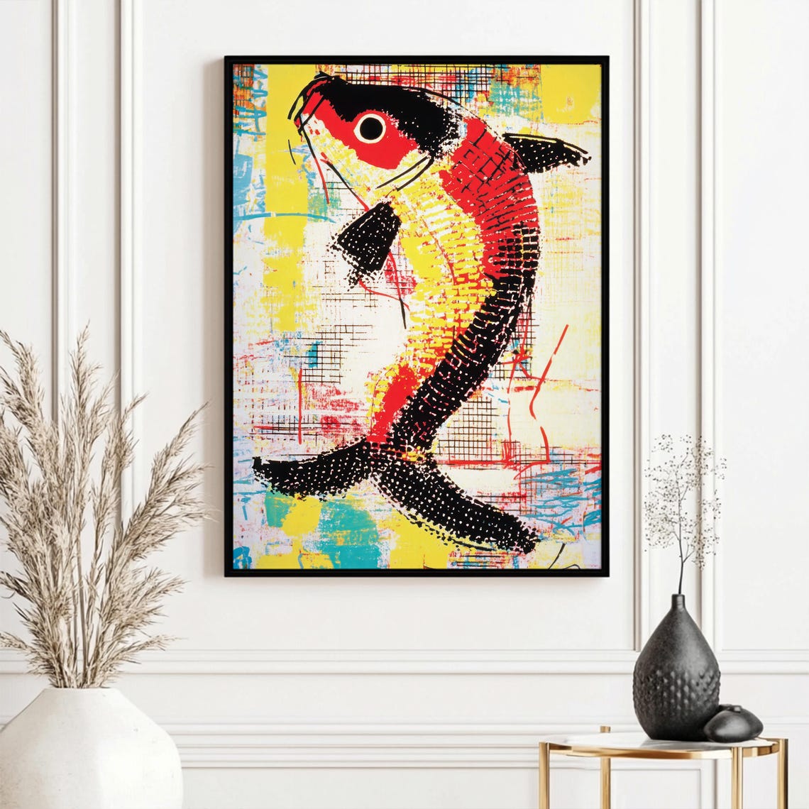 Koi Fish Art Print Bold Japanese Inspired Pop Art Abstract Grunge Collage Instant Wall Art