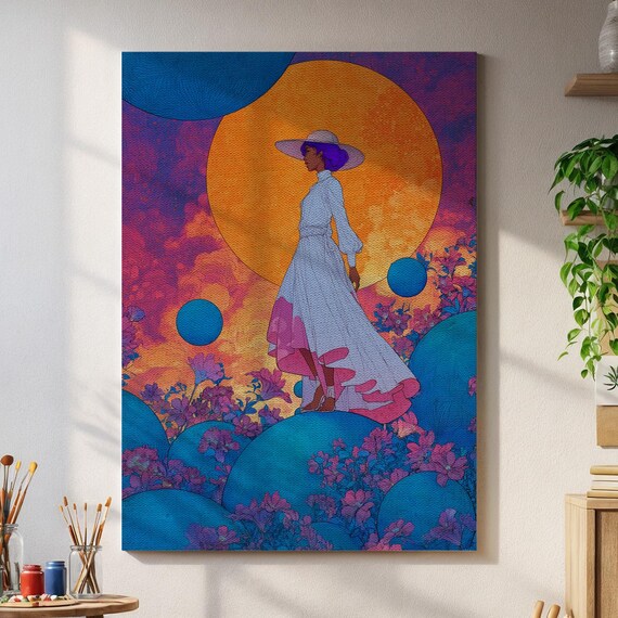 Mystical Woman Sunset Garden Surreal Feminine Dream Art Print