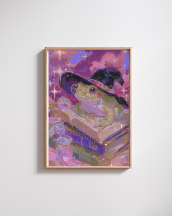 Magical Frog Wall Artcute Pet Illustration For Seasonal Decorfantasy With Wandhalloween Artfrog Witch