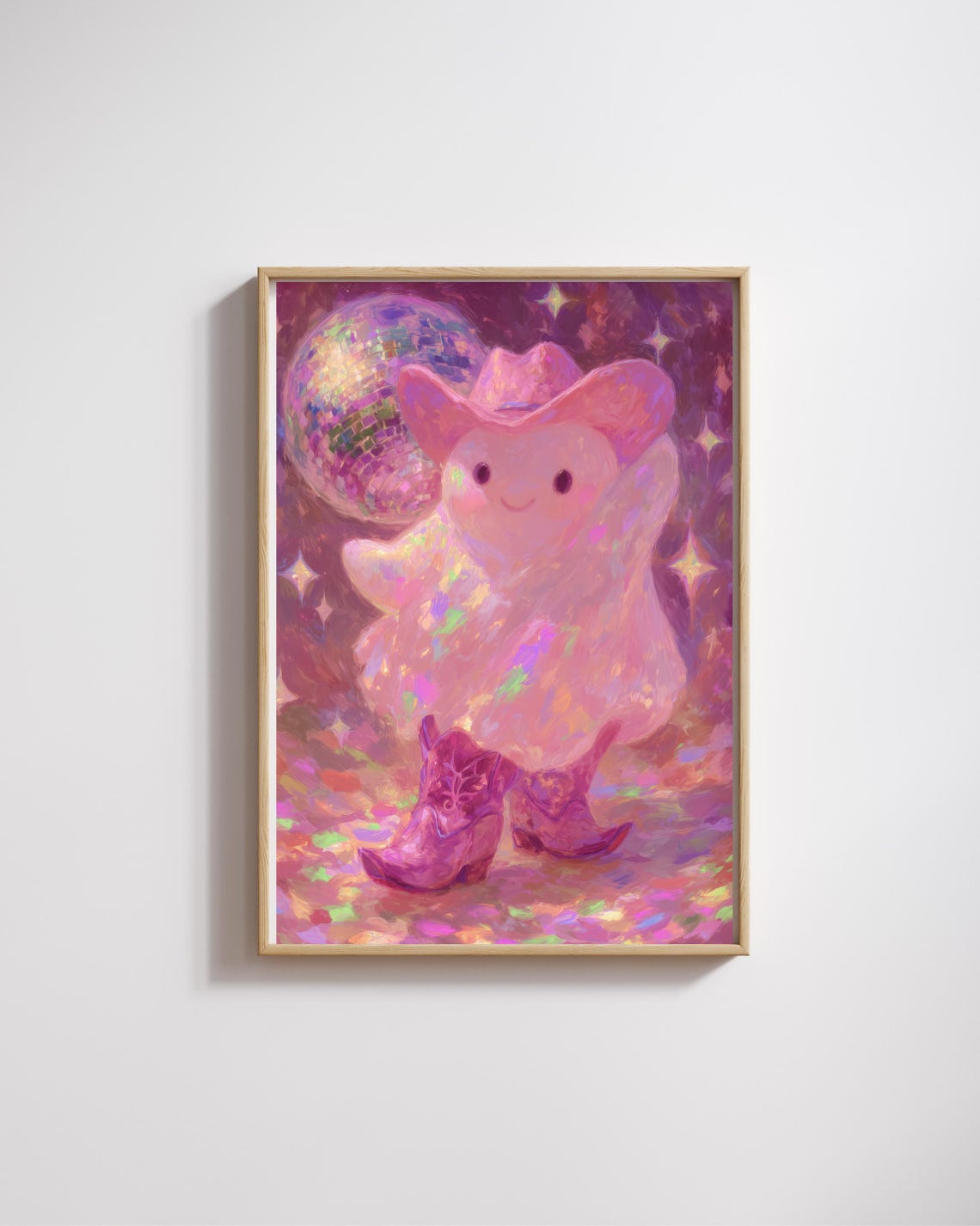 Pink Cowboy Ghost Disco Ball Sparkle Halloween Party Wall Print