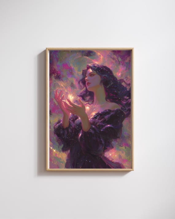 Mystical Sorceress Galaxy Magic Hands Celestial Fantasy Wall Print