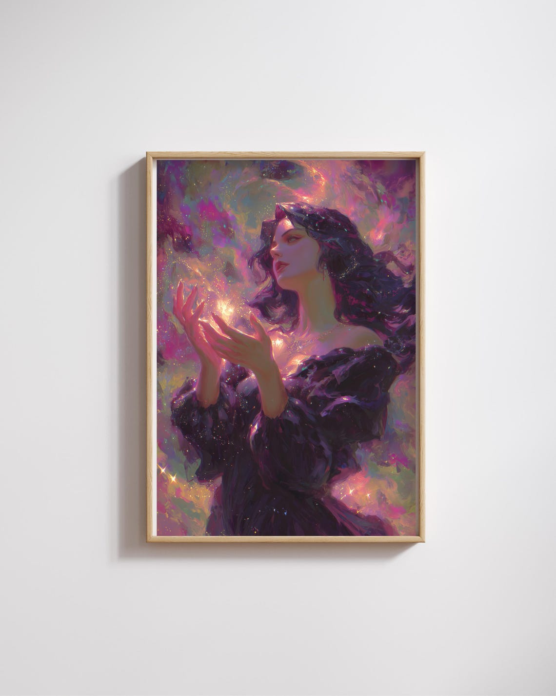 Mystical Sorceress Galaxy Magic Hands Celestial Fantasy Wall Print