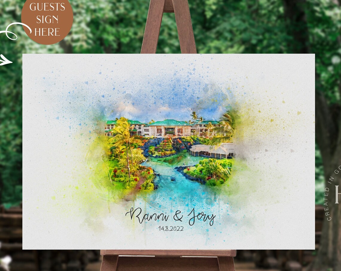 Wedding Venue Watercolor Art Print, Guest Book Alternative