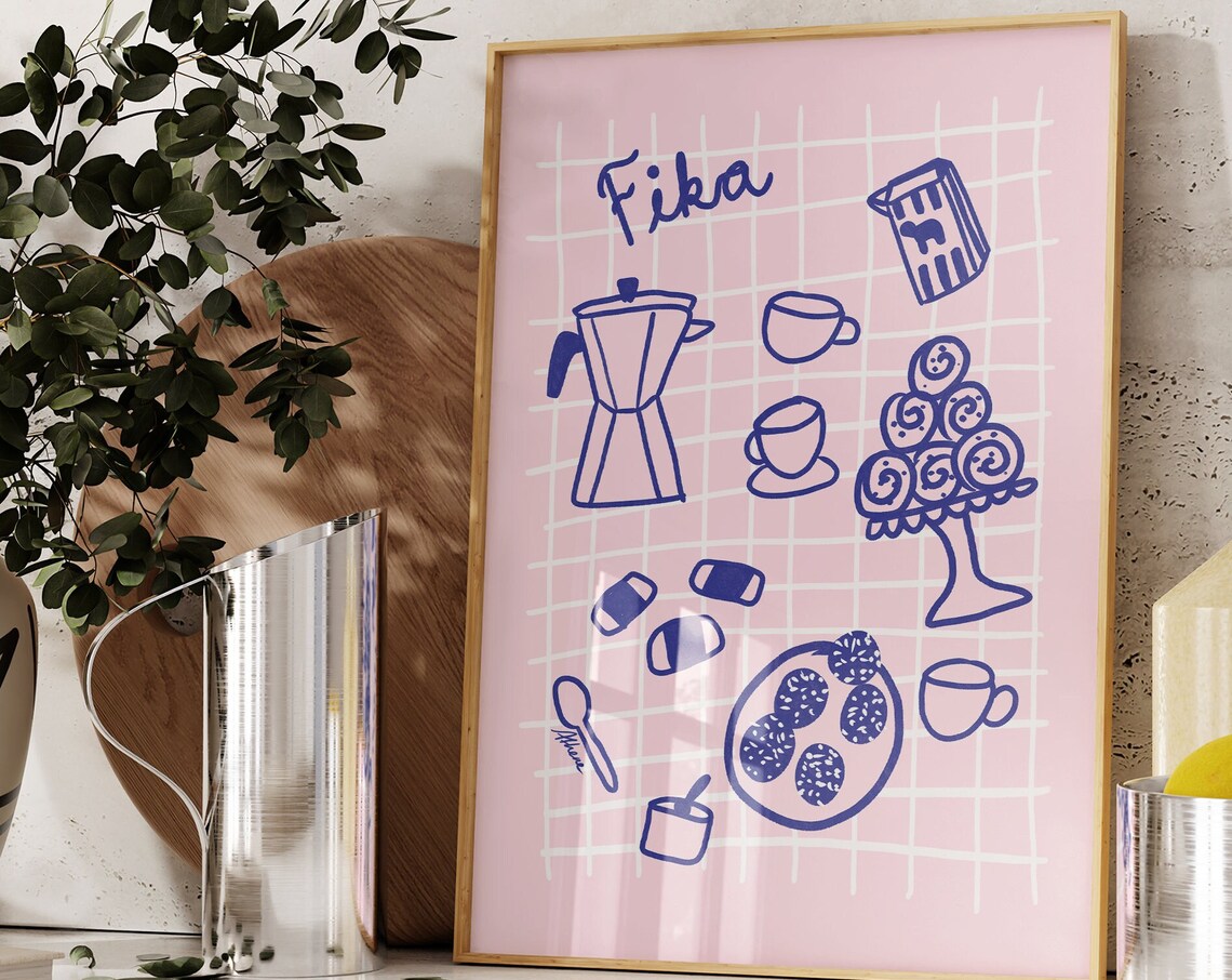 Fika Poster, Swedish Scandi Style Kitchen Art
