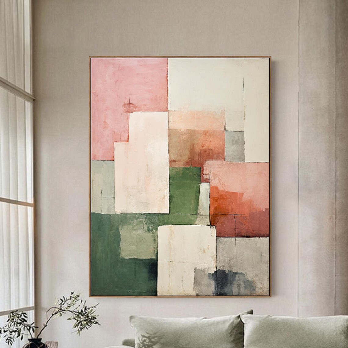 Beige Abstract Geometric Art Print, Minimalist