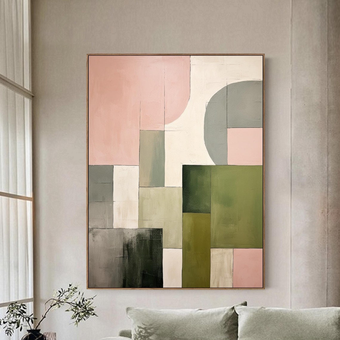 Blush Pink Arch with Sage Green Blocks Bauhaus Geometric Poster
