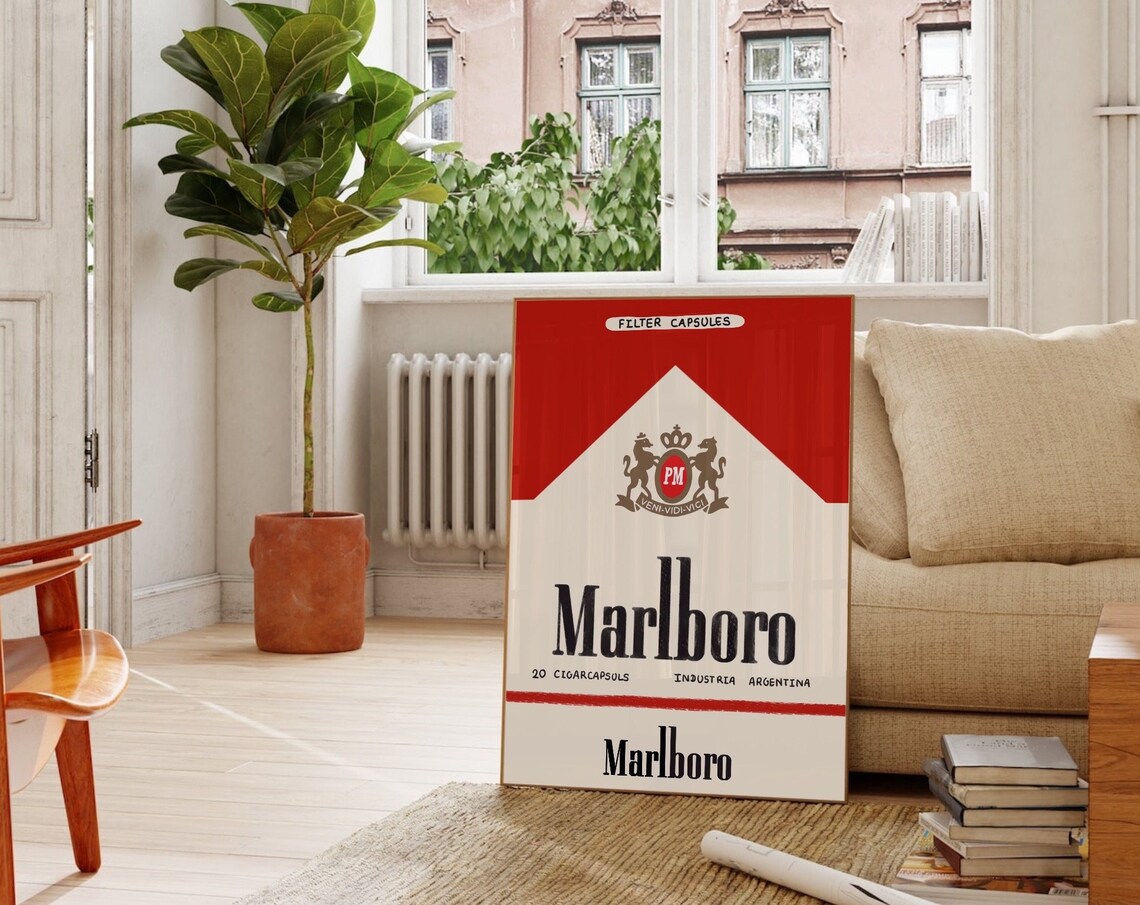 Marlboro Style Cigarette Pack Pop Art Red Cream Vintage Ad Poster