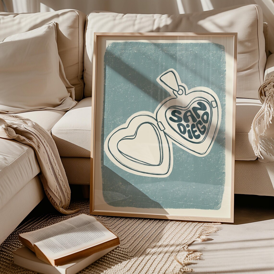 San Diego Locket Art Print, Surf Apartment Decor
