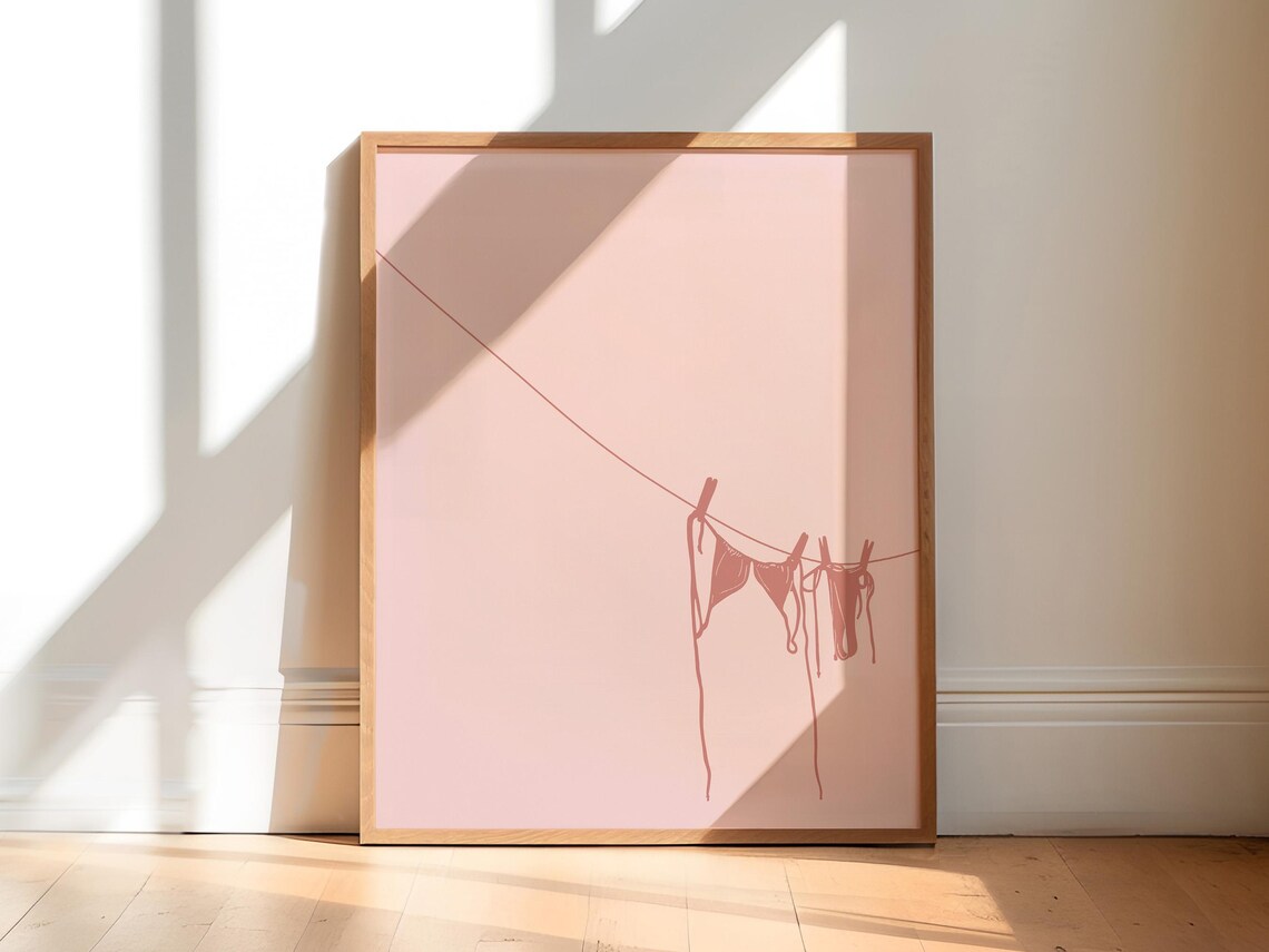 Pink Bikini Art Print, Beachy Coquette Decor