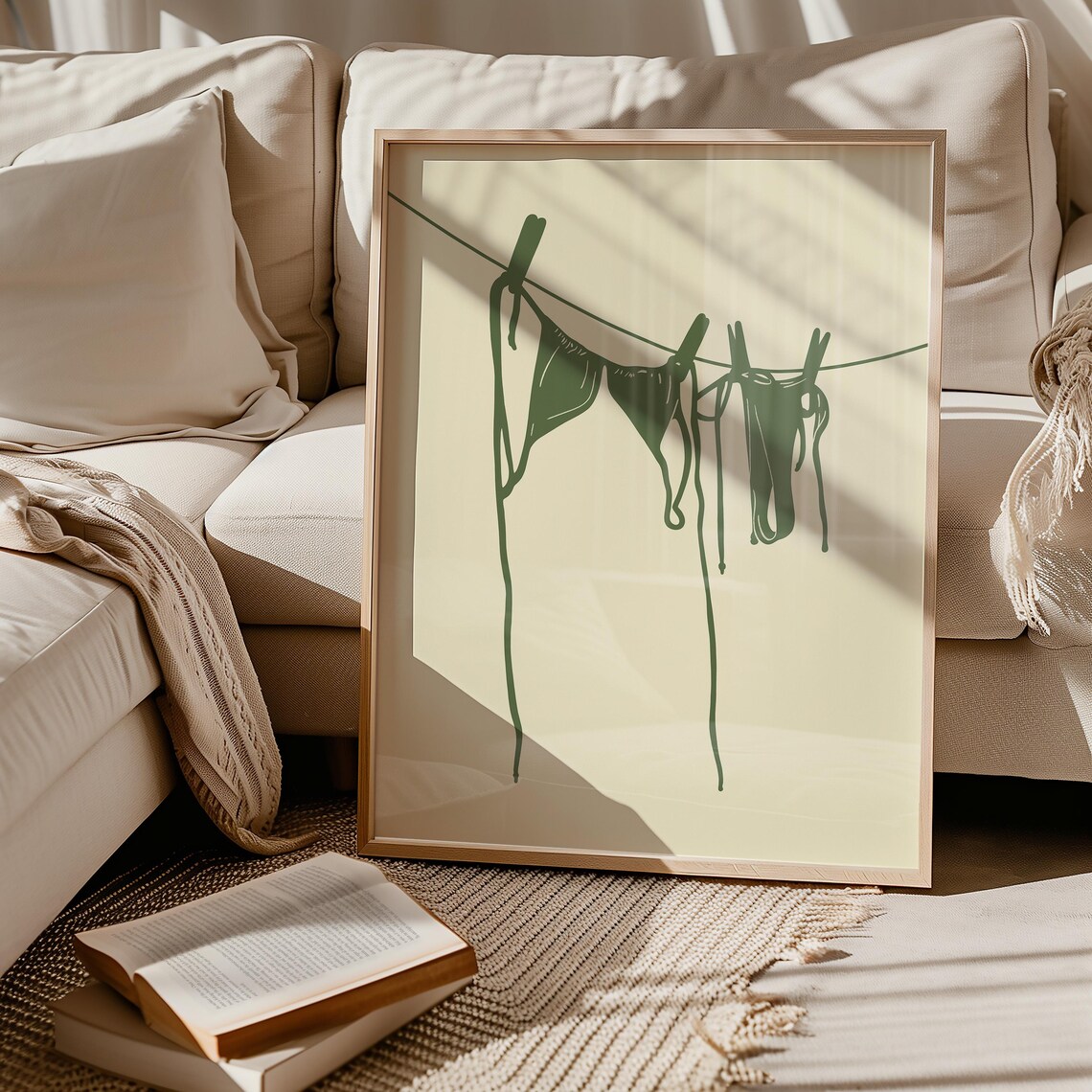 Green Bikini Art Print, Coastal Cowgirl Decor