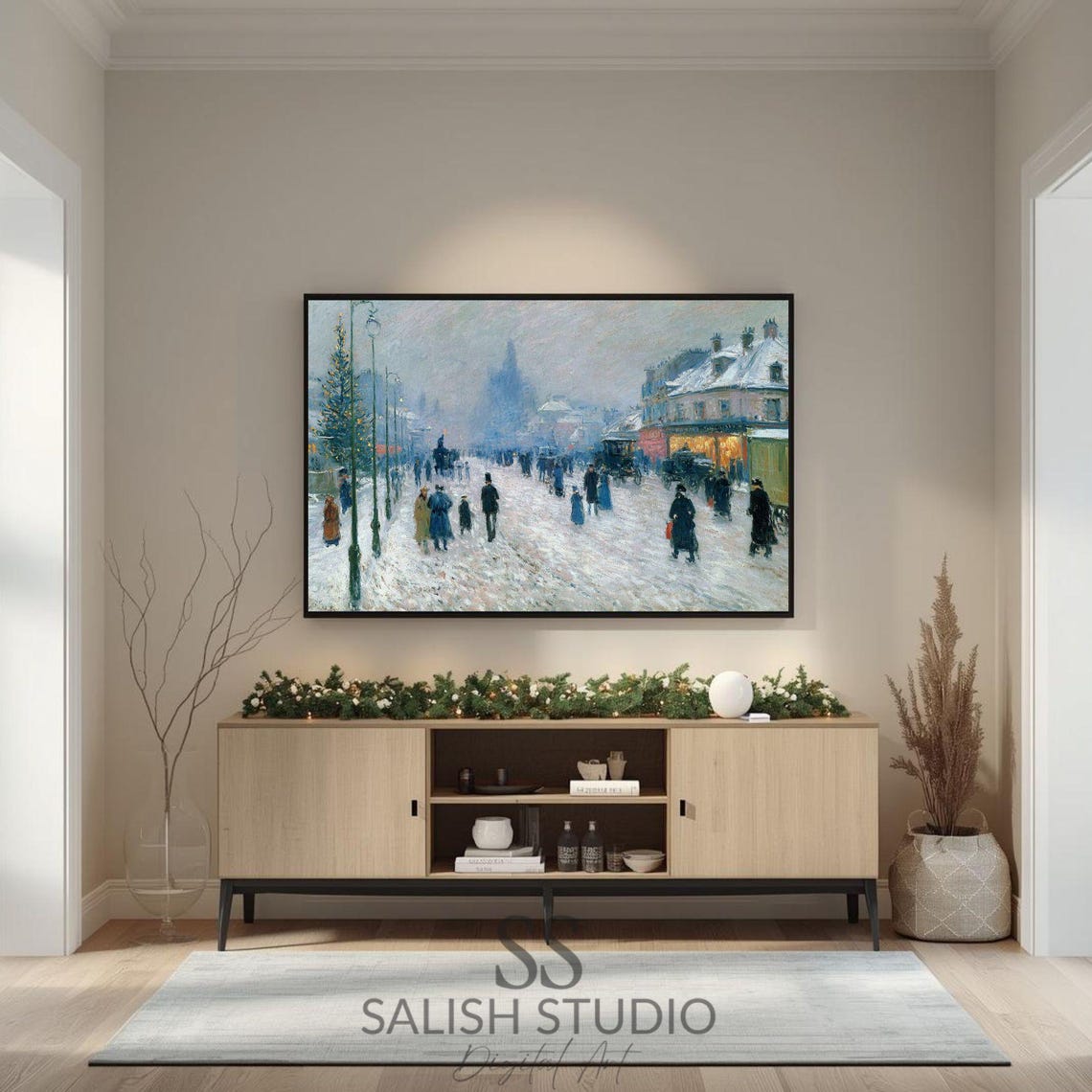 Snowy Cityscape Print Moody Winter Boulevard Art