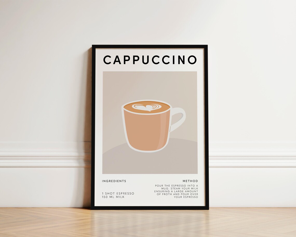 Cappuccino Coffee Print, Kitchen Wall Art Print