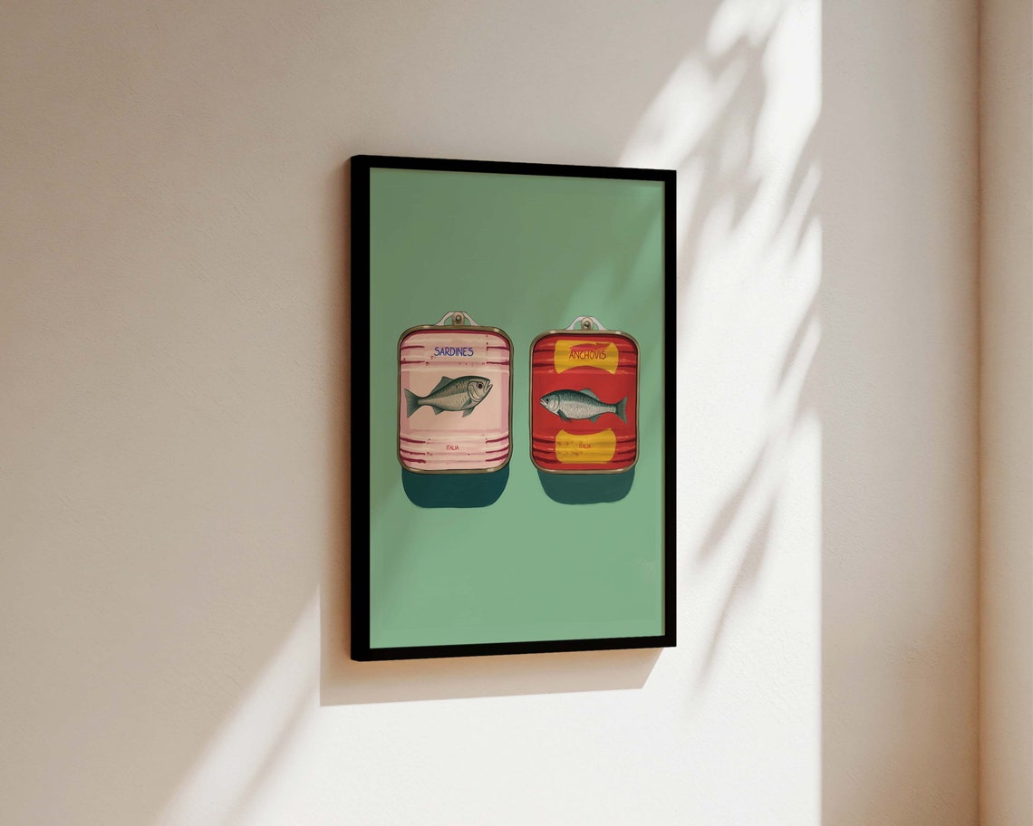 Sardine Art Print, Kitchen Wall Art for Green Decor - Image 2