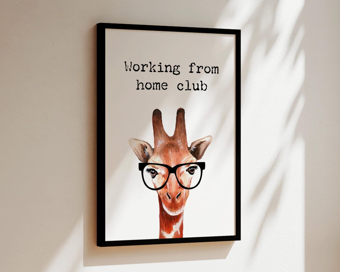 Funny Giraffe Working From Home Club Art Print - Image 2