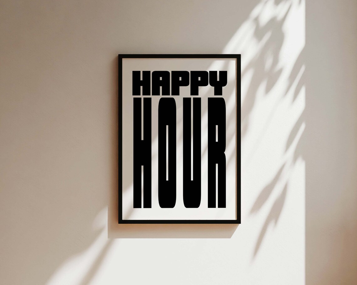 Happy Hour Bold Black Typography Minimalist Home Bar Decor Poster - Image 3