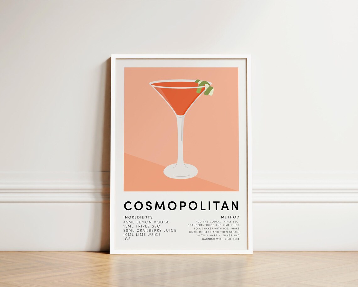 Cosmopolitan Cocktail Recipe Ingredients Method Kitchen Poster - Image 3