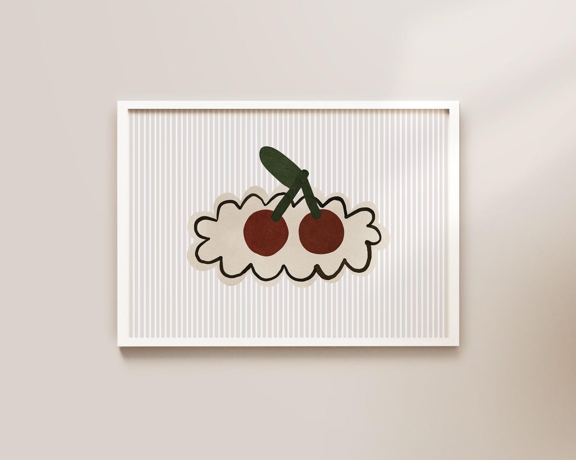 Nursery Wall Art Abstract Cherries Print Boho Nursery Decor Cherry Art Bedroom Decor Landscape Nursery Prints Horizontal Nursery Decor